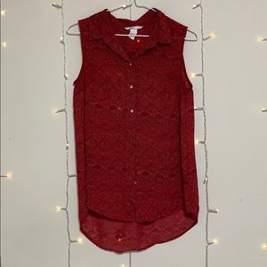 H&M Sleveless Deep Red Patterned Blouse